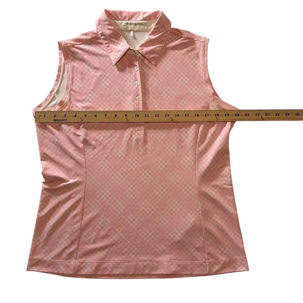 Nike Golf Womens Pink Houndstooth Sleeveless Polo Shirt Fit Dry Large 12-14 - Picture 5 of 8